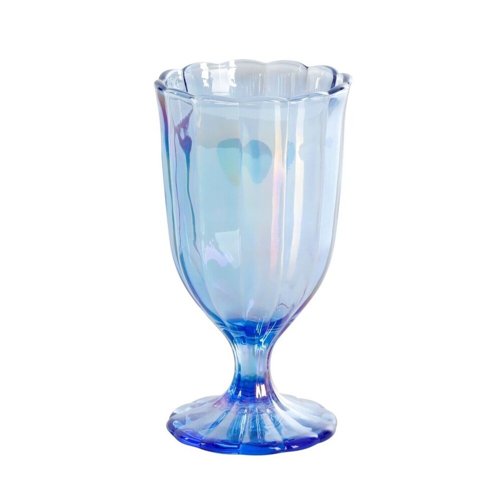 Pioneer Woman Blue Luster Glaze Pearlized Wine Goblet 12.5 oz Footed Glass NEW